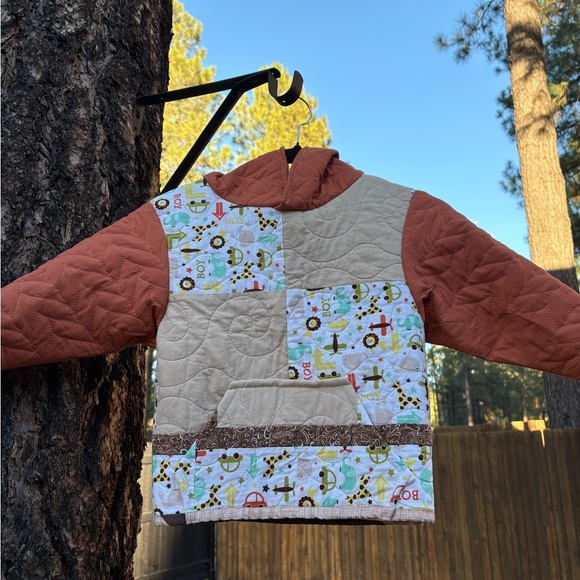 2T/3T Vintage Patchwork Quilted Jacket with Rust Sleeves - Picture 3 of 7